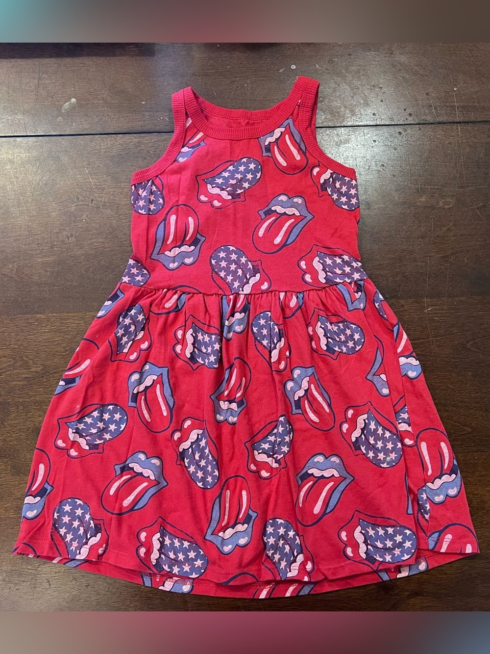 the Rolling Stones Red Sleeveless Star-Lips Print Jersey Dress girls size medium